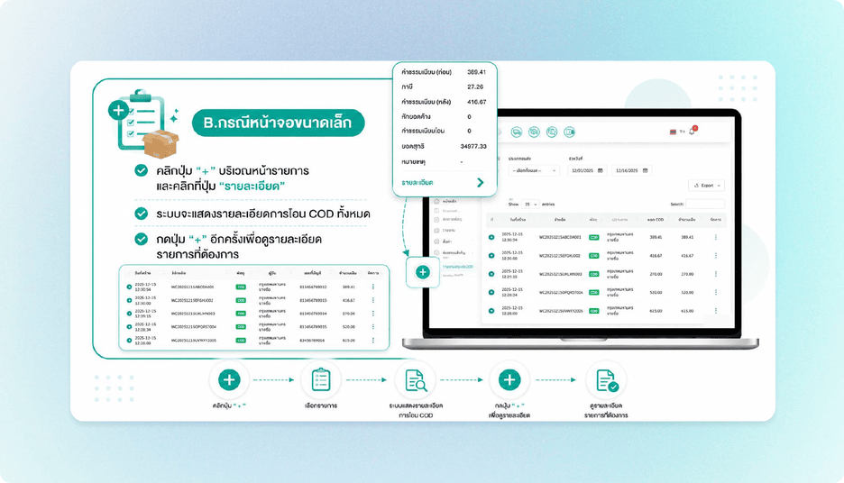 ตรวจสอบรายละเอียดการโอน COD ที่สำเร็จแล้ว